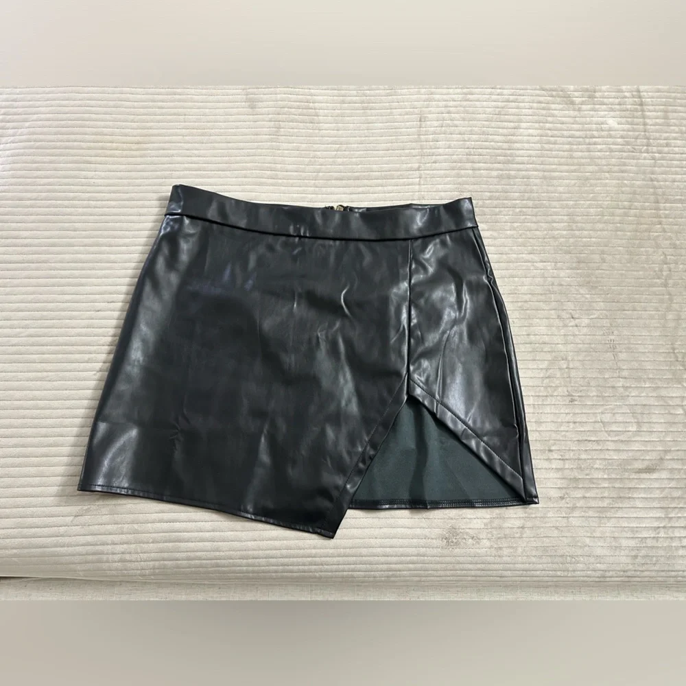 Faux Leather Asymmetrical Skirt - Picture 1 of 4
